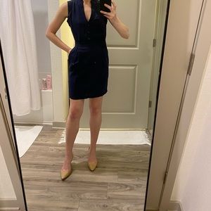 MANGO Designer Dress in Blue Linen Size XS